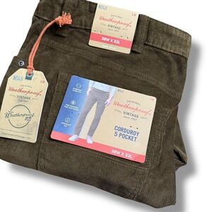 Weatherproof Vintage Men's‎ Corduroy Straight Fit Pants 38W 32L Dark Earth